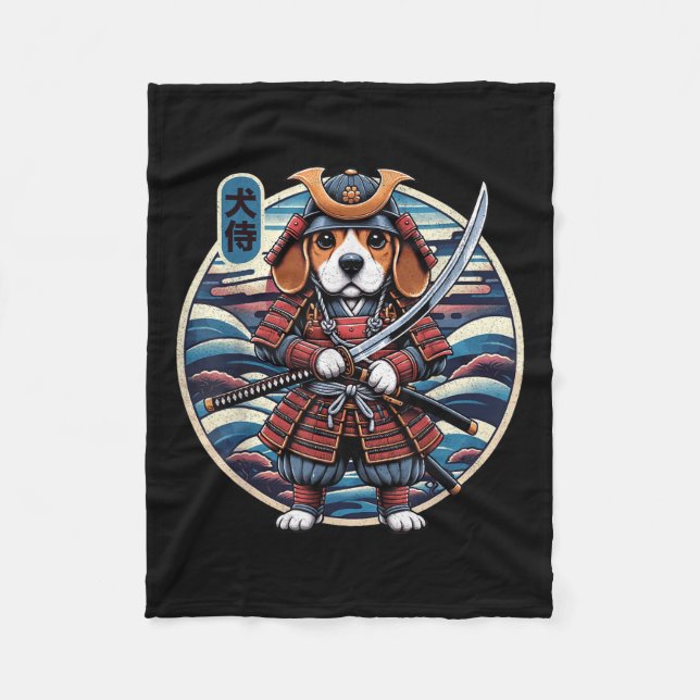 Japanska Samurai Hund Tattoo, Beagle Kawaii Ninja  Fleecefilt (Framsidan)