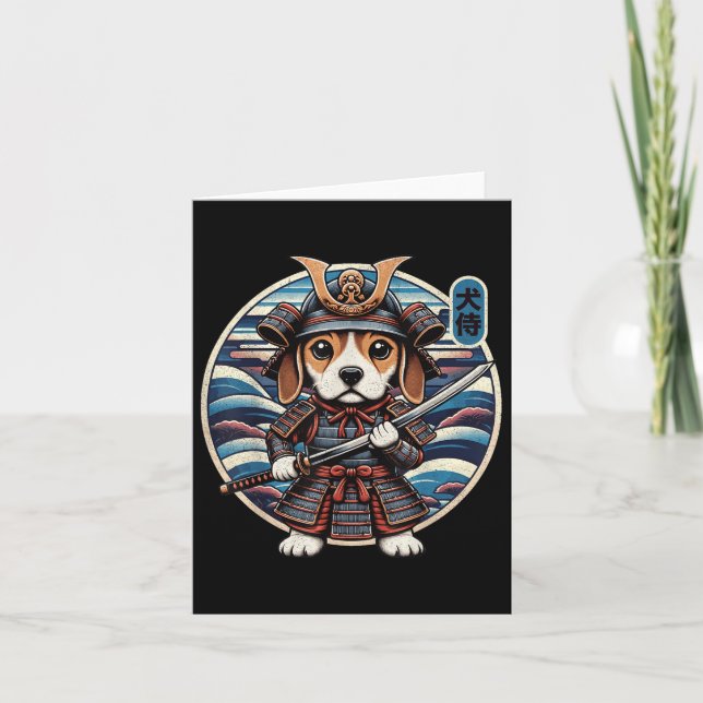 Japanska Samurai Hund Tattoo, Beagle Kawaii Ninja Kort (Framsida)