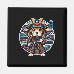Japanska Samurai Hund Tattoo, Beagle Kawaii Ninja Magnet