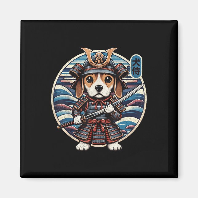 Japanska Samurai Hund Tattoo, Beagle Kawaii Ninja Magnet (Framsidan)