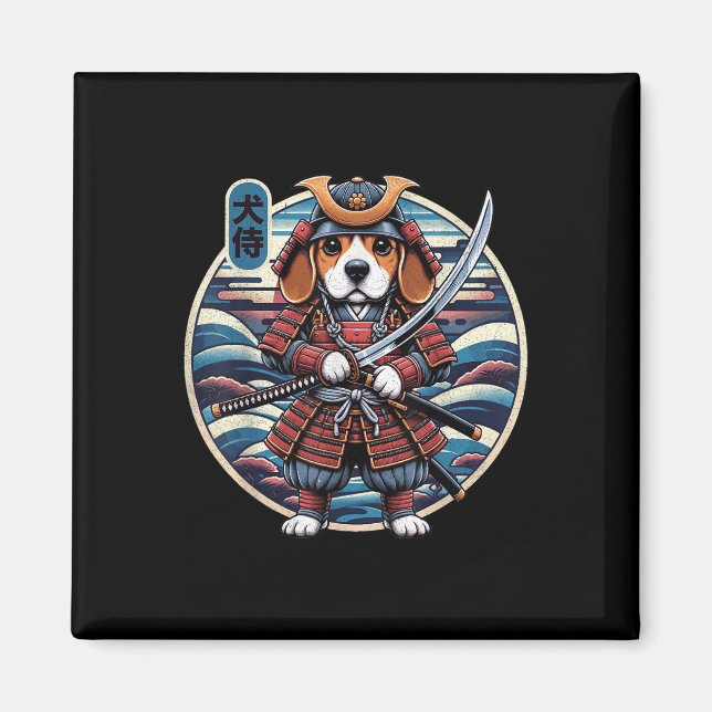 Japanska Samurai Hund Tattoo, Beagle Kawaii Ninja  Magnet (Framsidan)