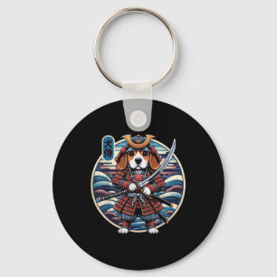 Japanska Samurai Hund Tattoo, Beagle Kawaii Ninja Nyckelring