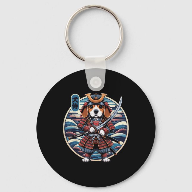 Japanska Samurai Hund Tattoo, Beagle Kawaii Ninja  Nyckelring (Framsida)
