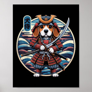 Japanska Samurai Hund Tattoo, Beagle Kawaii Ninja Poster