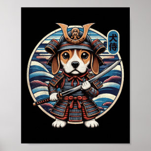 Japanska Samurai Hund Tattoo, Beagle Kawaii Ninja Poster
