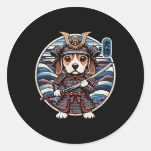 Japanska Samurai Hund Tattoo, Beagle Kawaii Ninja Runt Klistermärke