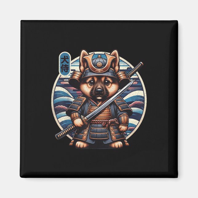 Japanska Samurai Hund Tattoo, German Shepherd Kawa Magnet (Framsidan)