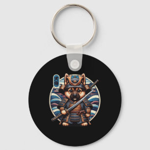 Japanska Samurai Hund Tattoo, German Shepherd Kawa Nyckelring