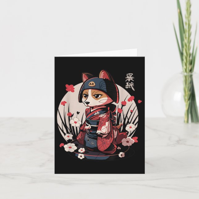 Japanska Samurai Hund Tattoo Kawaii Ninja Hund Kort (Framsida)
