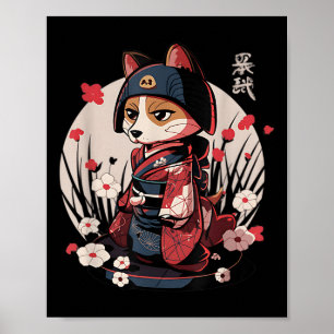 Japanska Samurai Hund Tattoo Kawaii Ninja Hund Poster