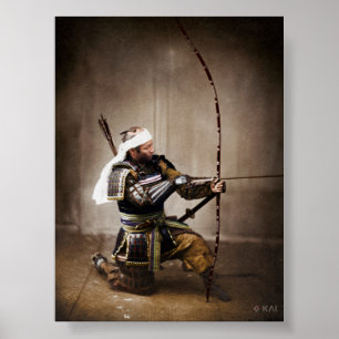 Japanska samurai i Armor med Bow Poster