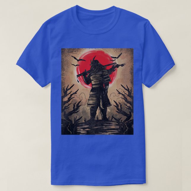 Japanska samurai i Armor med Katana red sol efter T Shirt (Design framsida)