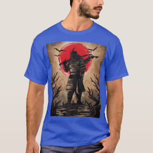 Japanska samurai i Armor med Katana red sol efter T Shirt