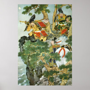 Japanska samurai i Träd Poster