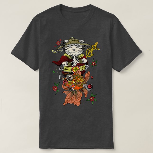 Japanska samurai Katana Ninja Cat och Koi Fish Car T Shirt (Design framsida)