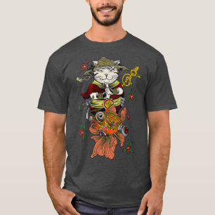 Japanska samurai Katana Ninja Cat och Koi Fish Car T Shirt