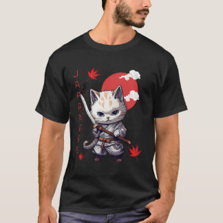 Japanska Samurai Kattunge Kawaii Red Sol Ninja Cat T Shirt