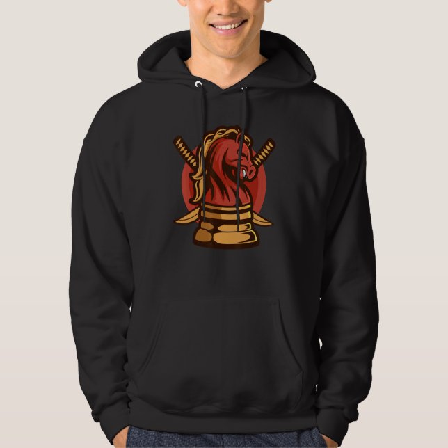 Japanska Samurai Knight Chess Knight Warrior Hoodie (Framsida)