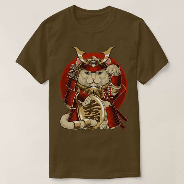 Japanska Samurai Maneki Neko Cat Bushido Aesthetic T Shirt (Design framsida)