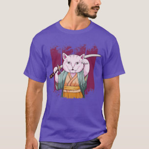 Japanska Samurai Maneki Neko Cat Katana Bushido Ae T Shirt