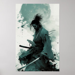 Japanska samurai med Coola Gaze - Poster Skriv ut