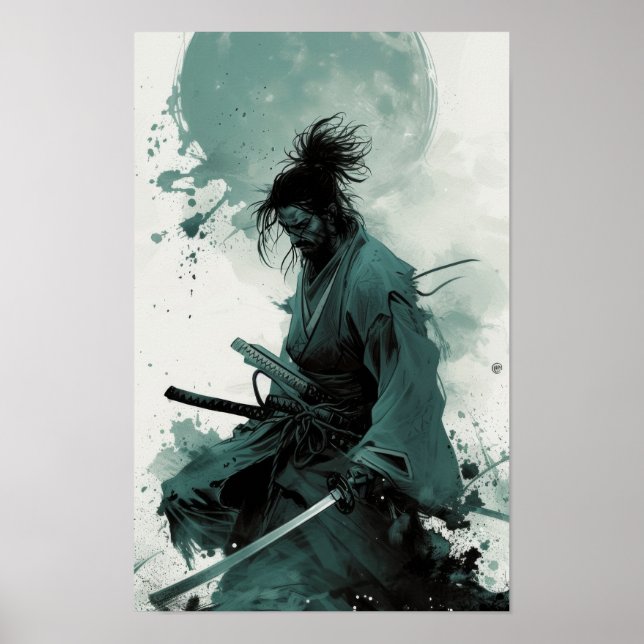 Japanska samurai med Coola Gaze - Poster Skriv ut (Framsidan)