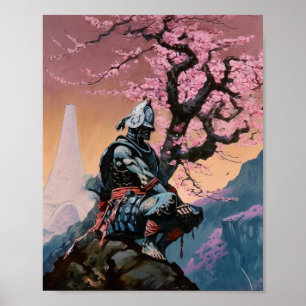 Japanska samurai Meditating Poster