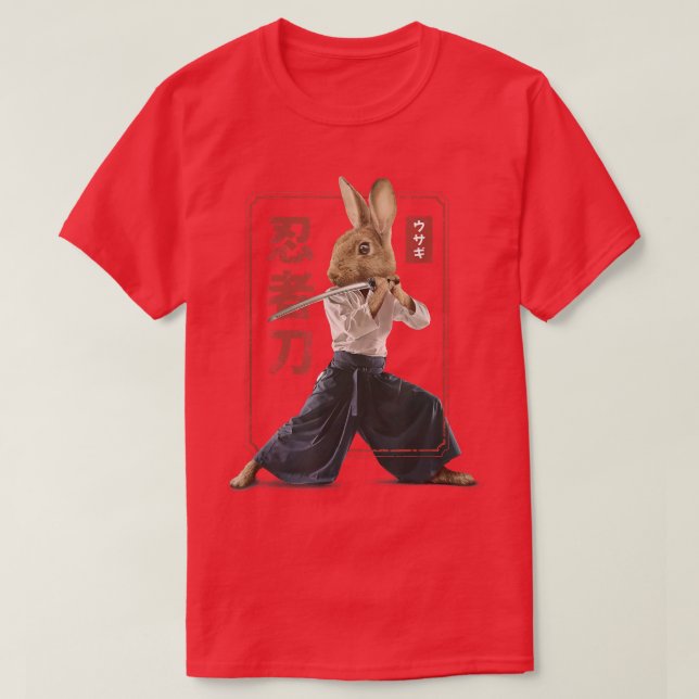Japanska Samurai Ninja Bunny Rabbit Kawaii Tattoo  T Shirt (Design framsida)