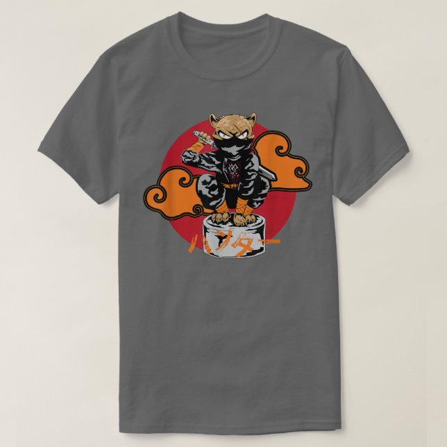Japanska Samurai Ninja Cat Gift Kawaii Tattoo Art  T Shirt (Design framsida)