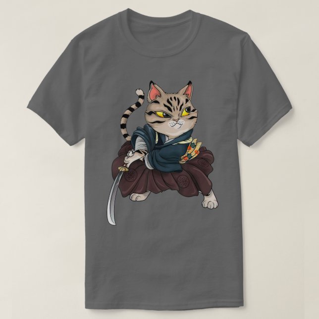 Japanska Samurai Ninja Cat Kawaii Fantastisk Neko  T Shirt (Design framsida)