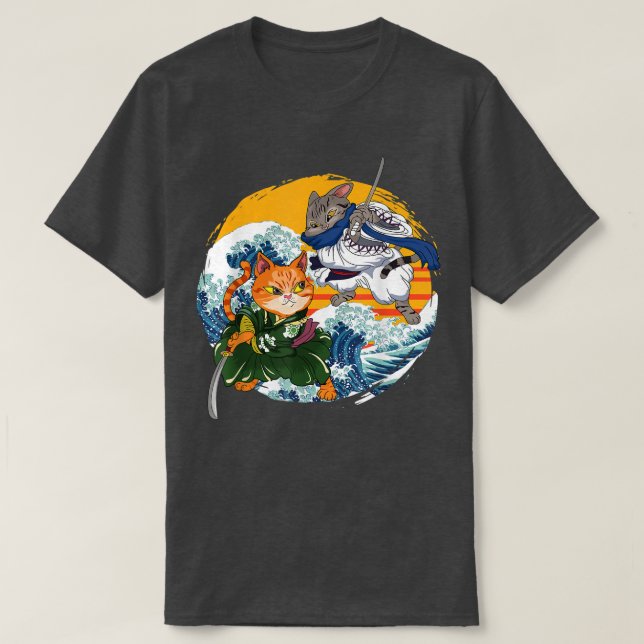 Japanska Samurai Ninja Cat Kawaii Graphic T-Shirt (Design framsida)