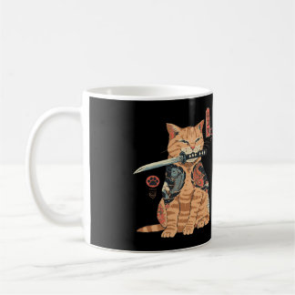 Japanska Samurai Ninja Cat Kawaii Tattoo Graphic Kaffemugg