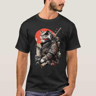 Japanska Samurai Ninja Cat Kawaii Tattoo Graphic T Shirt