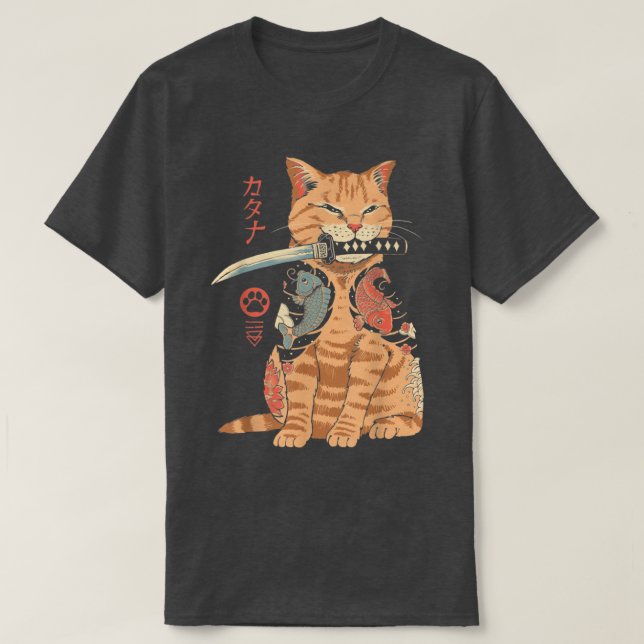 Japanska Samurai Ninja Cat Kawaii Tattoo Graphic T Shirt (Design framsida)