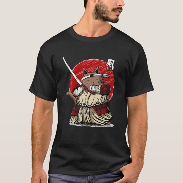 Japanska Samurai Ninja Cat Kawaii Tattoo Manar Wom T Shirt (Framsida)