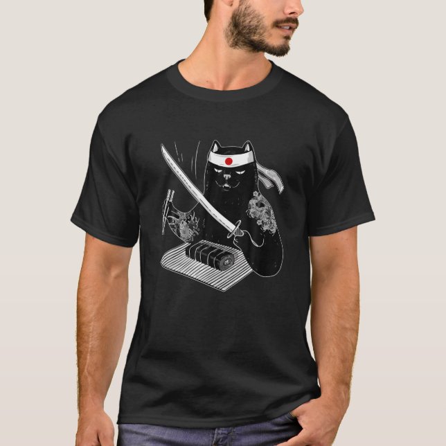 Japanska Samurai Ninja Cat Kawaii Tattoo Manar Wom T Shirt (Framsida)