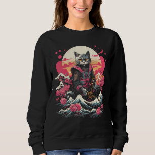 Japanska Samurai Ninja Cat Retro Tatto Graphic 17 T Shirt