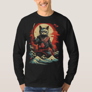 Japanska Samurai Ninja Cat Retro Tatto Graphic 37 T Shirt