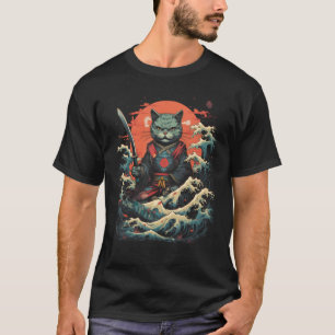 Japanska Samurai Ninja Cat Retro Tattoo Graphic # T Shirt