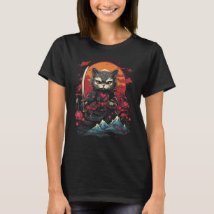 Japanska Samurai Ninja Cat Retro Tattoo Graphic # T Shirt