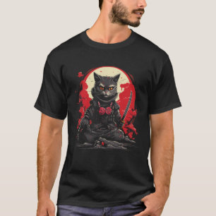 Japanska Samurai Ninja Cat Retro Tattoo Graphic # T Shirt