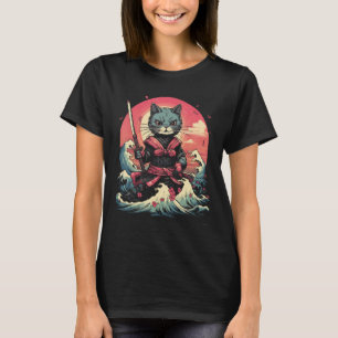 Japanska Samurai Ninja Cat Retro Tattoo Graphic # T Shirt