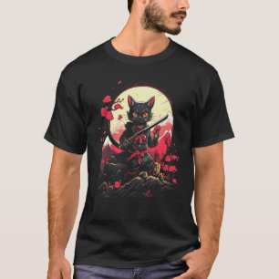 Japanska Samurai Ninja Cat Retro Tattoo Graphic # T Shirt
