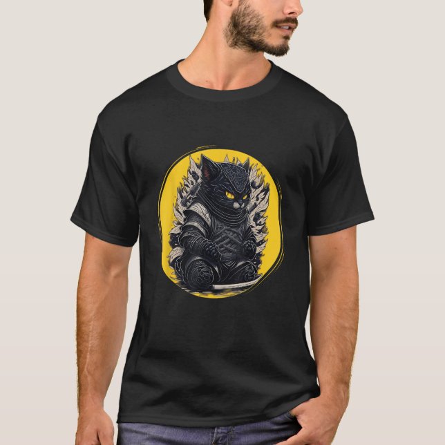 Japanska Samurai Ninja Cat T Shirt (Framsida)