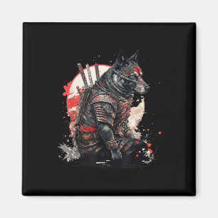 Japanska Samurai Ninja Hund Kawaii Tattoo Graphic Magnet
