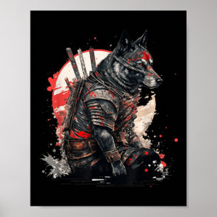 Japanska Samurai Ninja Hund Kawaii Tattoo Graphic Poster