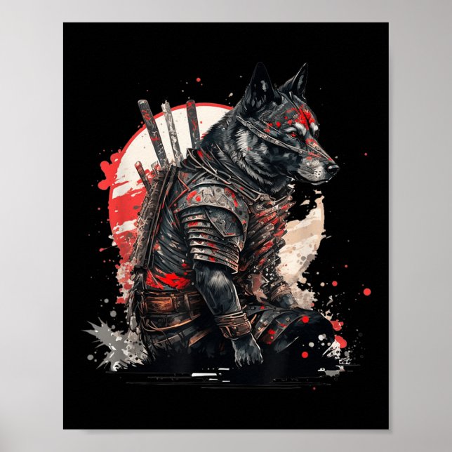 Japanska Samurai Ninja Hund Kawaii Tattoo Graphic Poster (Framsidan)