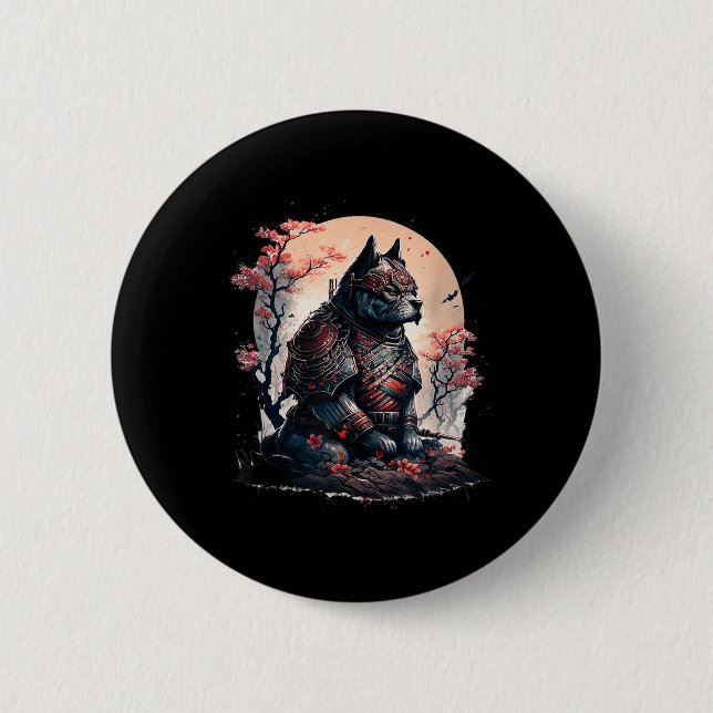 Japanska Samurai Ninja Hund Tattoo Graphic För man Knapp (Framsida)