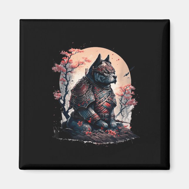 Japanska Samurai Ninja Hund Tattoo Graphic För man Magnet (Framsidan)