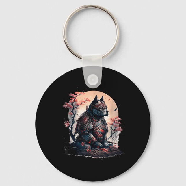 Japanska Samurai Ninja Hund Tattoo Graphic För man Nyckelring (Framsida)